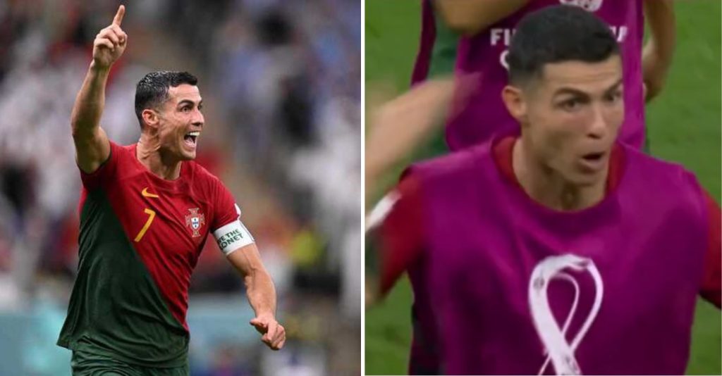 Cristiano reage ao golo que lhe foi anulado, diz-lhe ter tocado na cabeça!