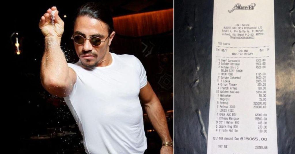 O conhecido Salt Bae partilha uma das suas contas excêntricas, 161 mil euros por um jantar!